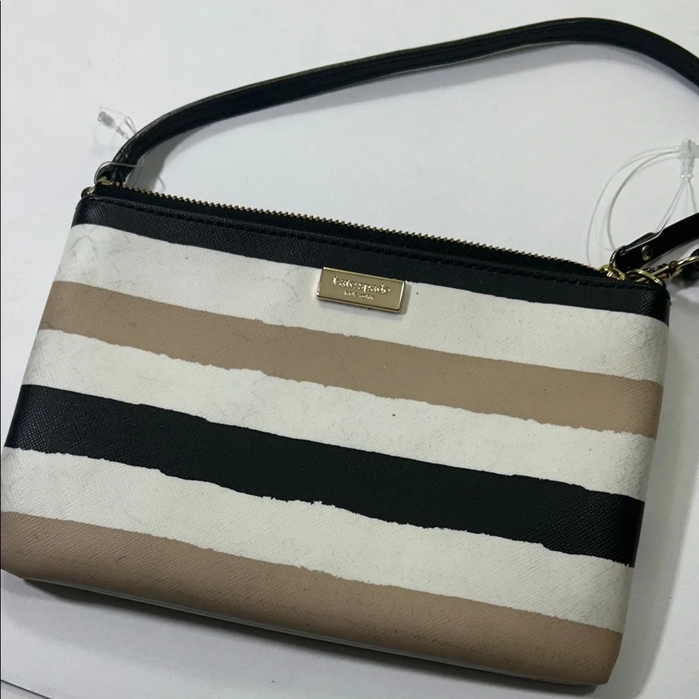 Kate Spade Black and Tan Striped Clutch